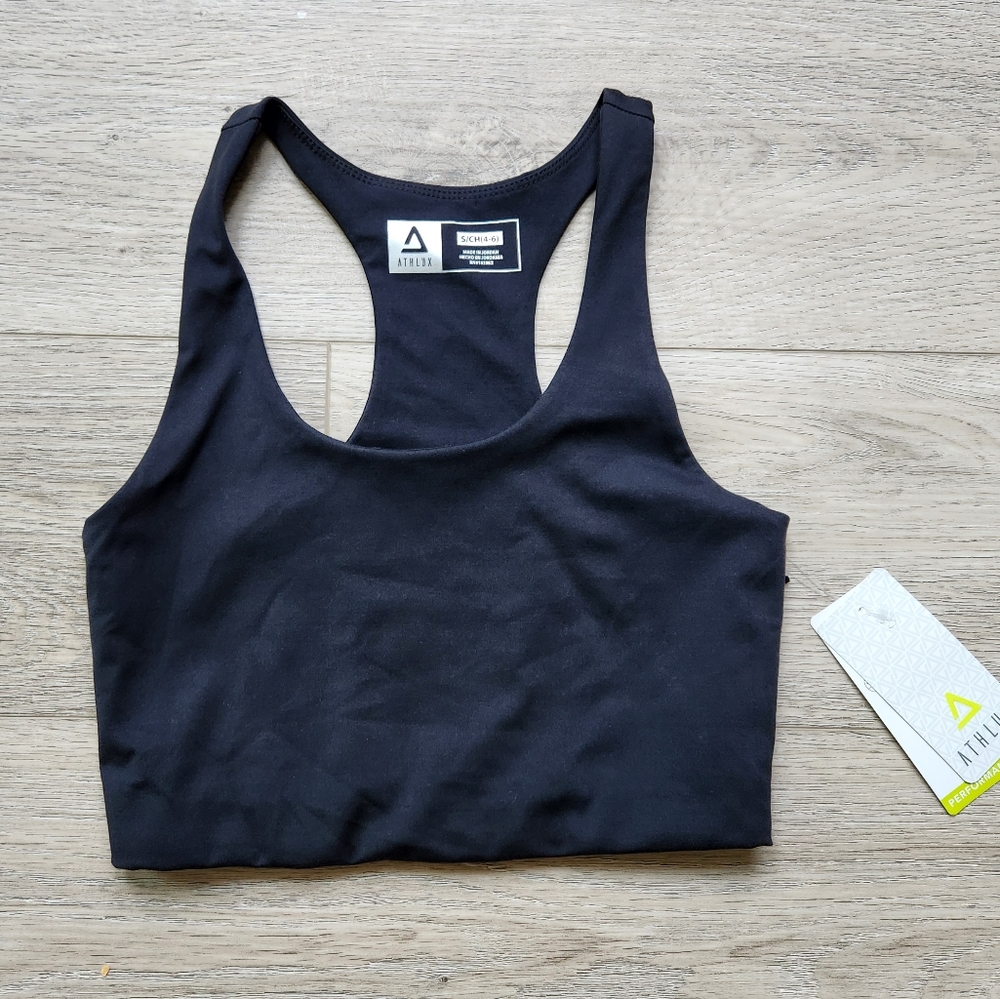 Athlux Black Longline Scoop Neck Sports Bra Womens Small 4-6 Activewear Athletic